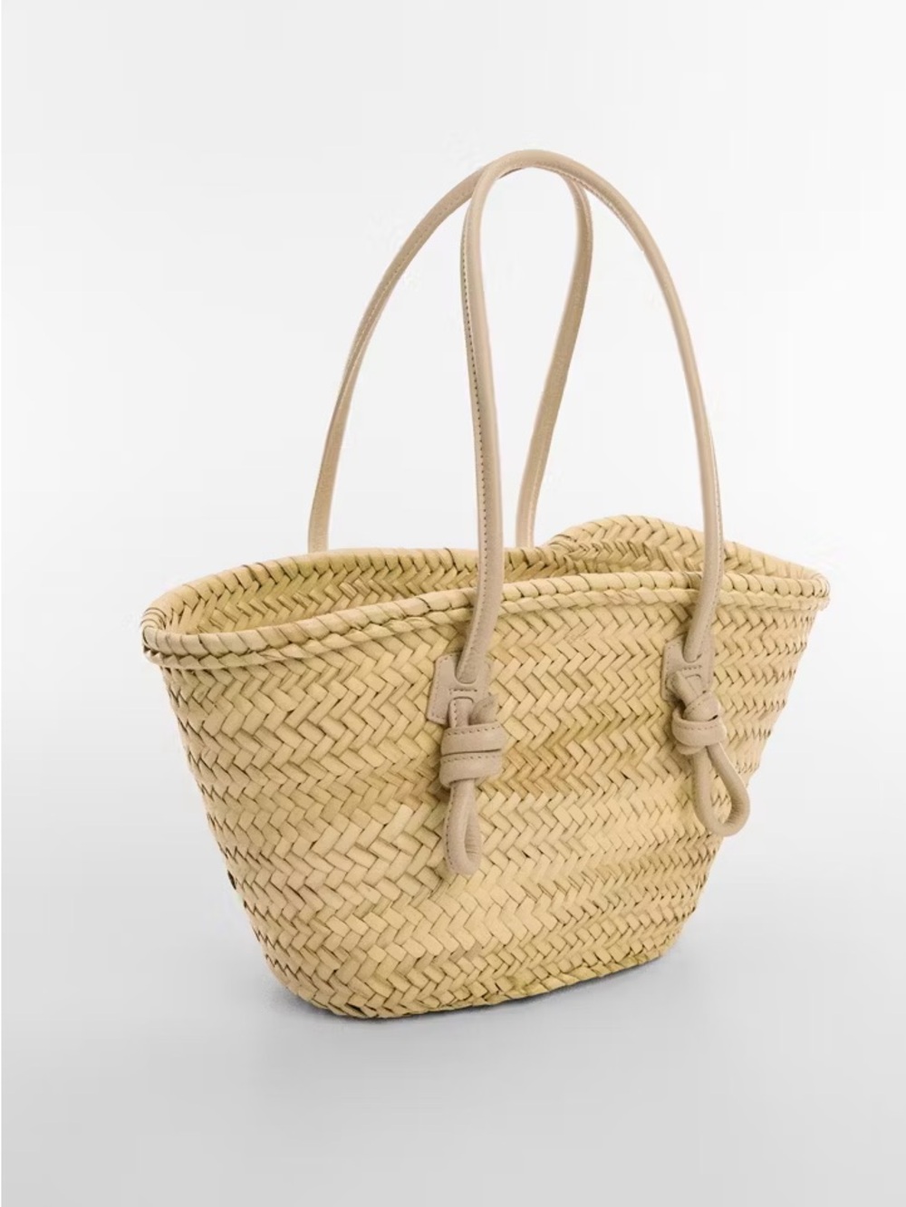 Mango Natural Straw Tote with Beige Leather Handles - Picture 1 of 10